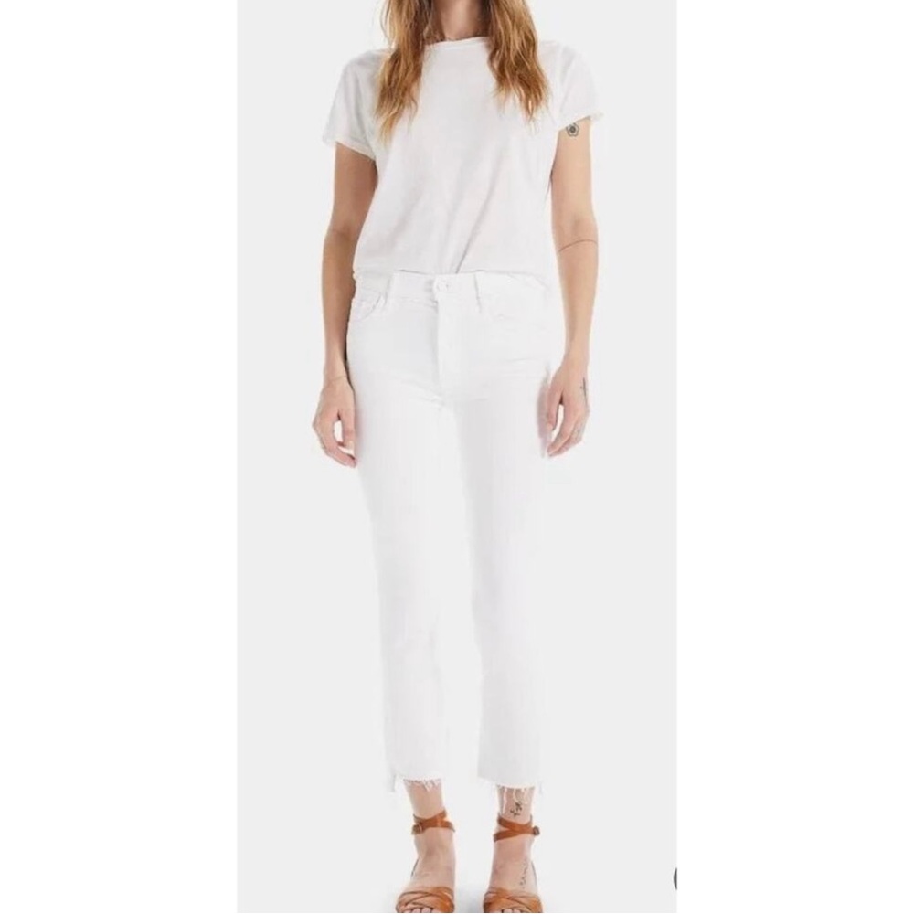 Mother Denim Jeans Insider Crop Fray White Stayin Alive Size 24